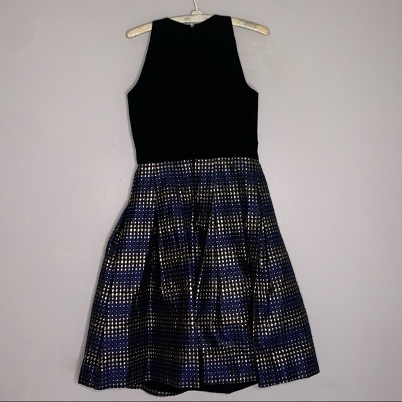 Carmen Marc Valvo Metallic A Line Plunging a neck black blue gold 6 - Picture 6 of 9